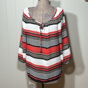 AB Studio Womens XL Sheer Black White Red Tan Mid Length Sleeve Blouse